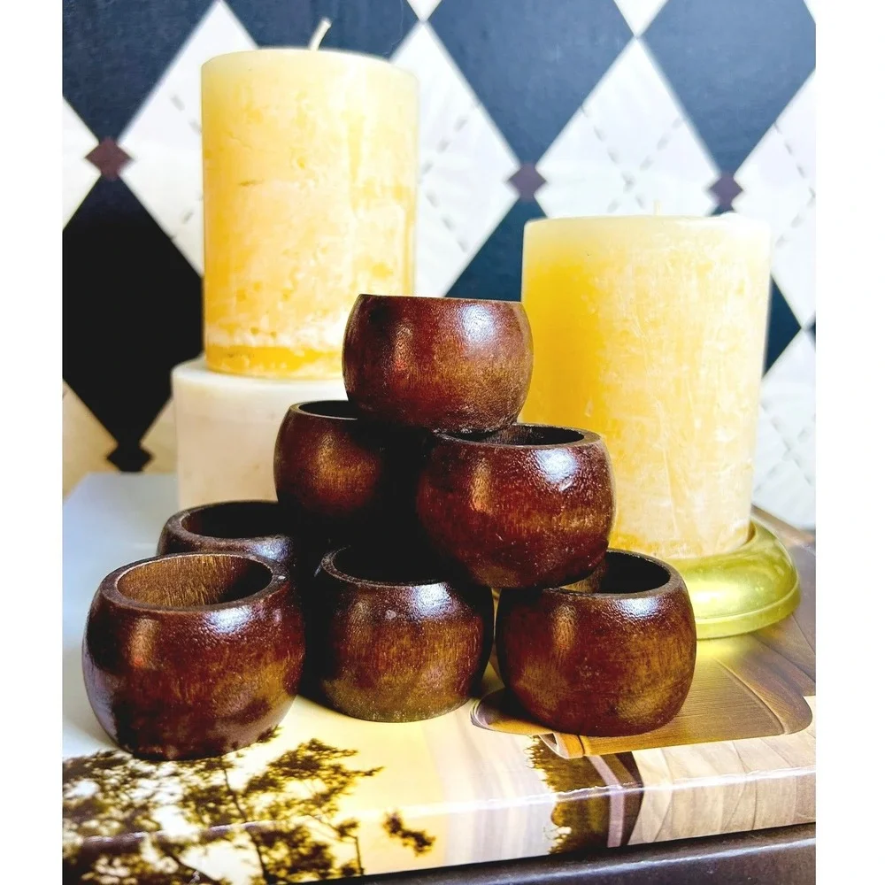 Wooden Napkin Rings Set of 8 Rustic Brown Tabletop Entertaining Organic Boho